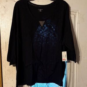 Chaps Black Women's Blouse with Blue Accents